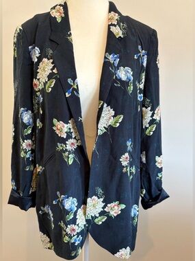 Zara Black Floral Printed Blazer Jacket